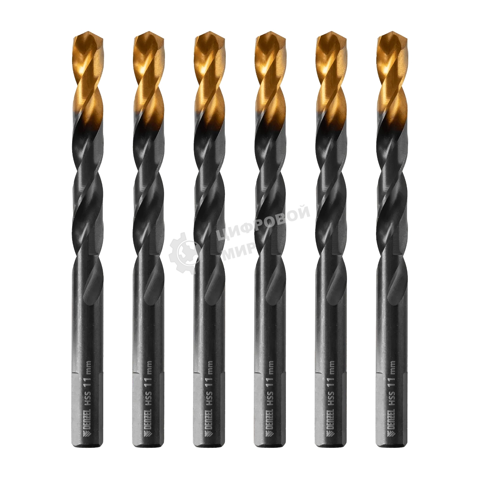 Сверло по металлу Denzel 11 мм, HSS-Tin, Golden Tip, 6 шт.