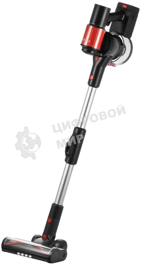 Пылесос вертикальный Kitfort КТ-5389 черный/красный, питание от аккумулятора, 225 Вт, уборка сухая, пылесборник 1 л