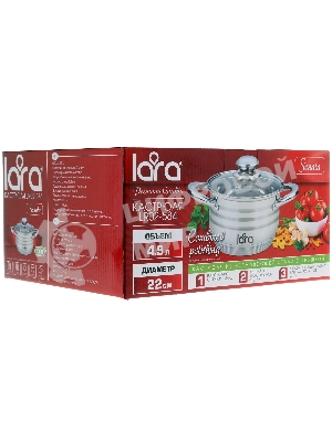 Кастрюля Lara LR02-584 SONATA 22x13 см, 4.9 л, нержавеющая сталь, индукция, с крышкой