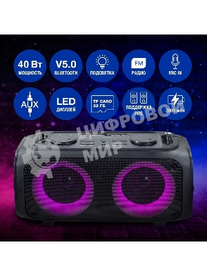 Колонка портативная Hyundai H-PS1030 черный/черный 40 Вт 2.0 BT 10м 3600mAh