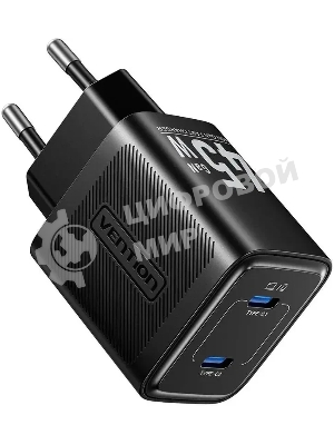 Сетевое зарядное устройство Vention на 2 порт USB С+C GaN 45W Черный