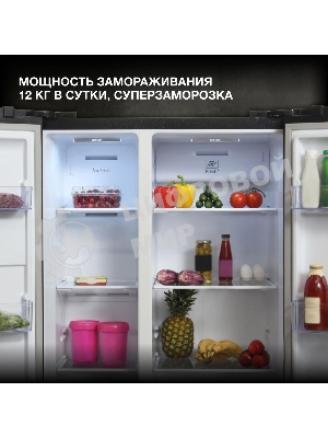 Холодильник Hyundai CS5003F черное стекло двухкамерный 331/165л морозилка сбоку, No Frost, Side by Side