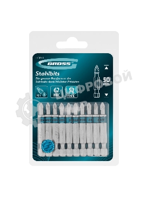 Бита Gross PZ1х50 мм, сталь S2, шестигр., 10 шт.