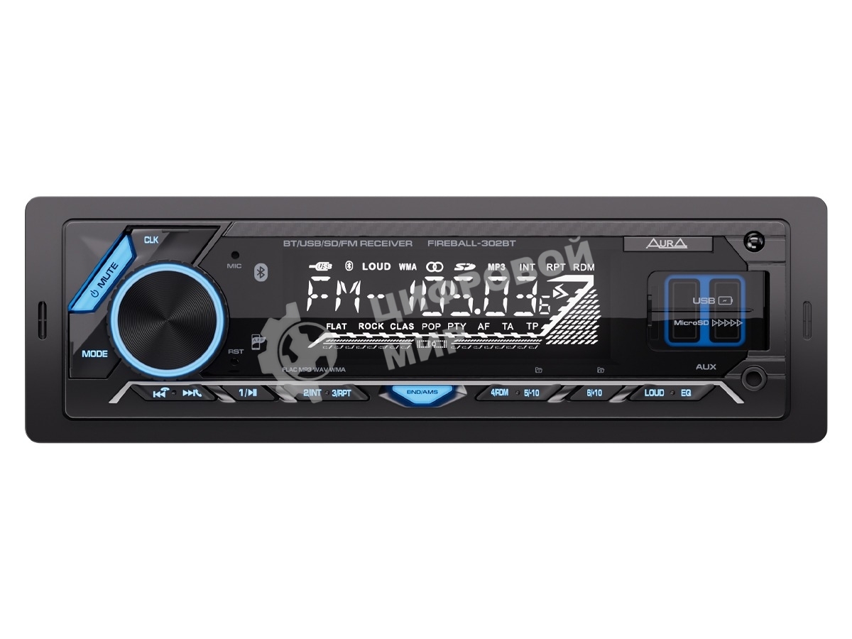 Автомагнитола AURA FIREBALL-302BT, 1 DIN, Bluetooth, USB Type-A, AUX