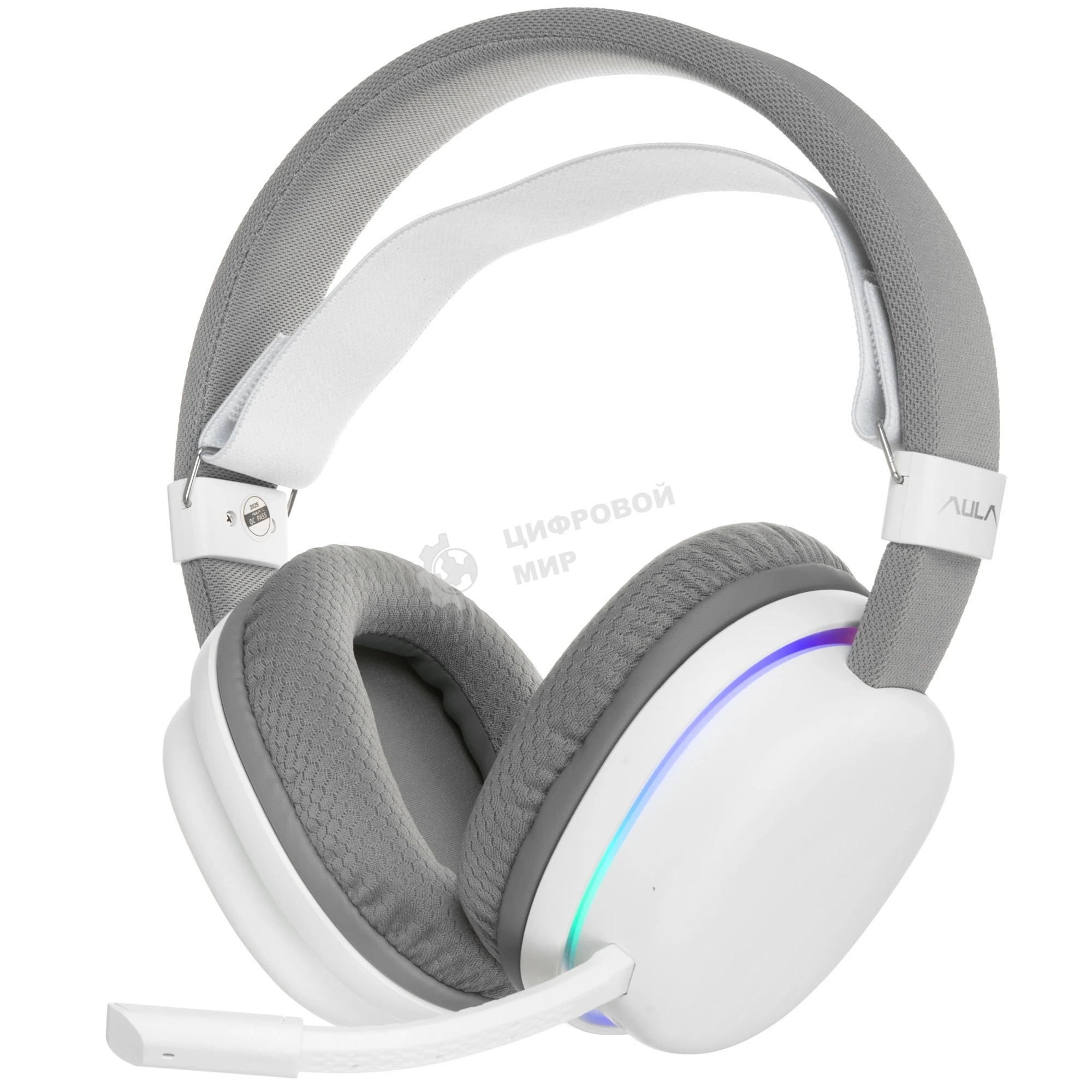 Гарнитура AULA G7 белый, беспроводная + проводная, до 65 ч, съёмный микрофон, подсветка