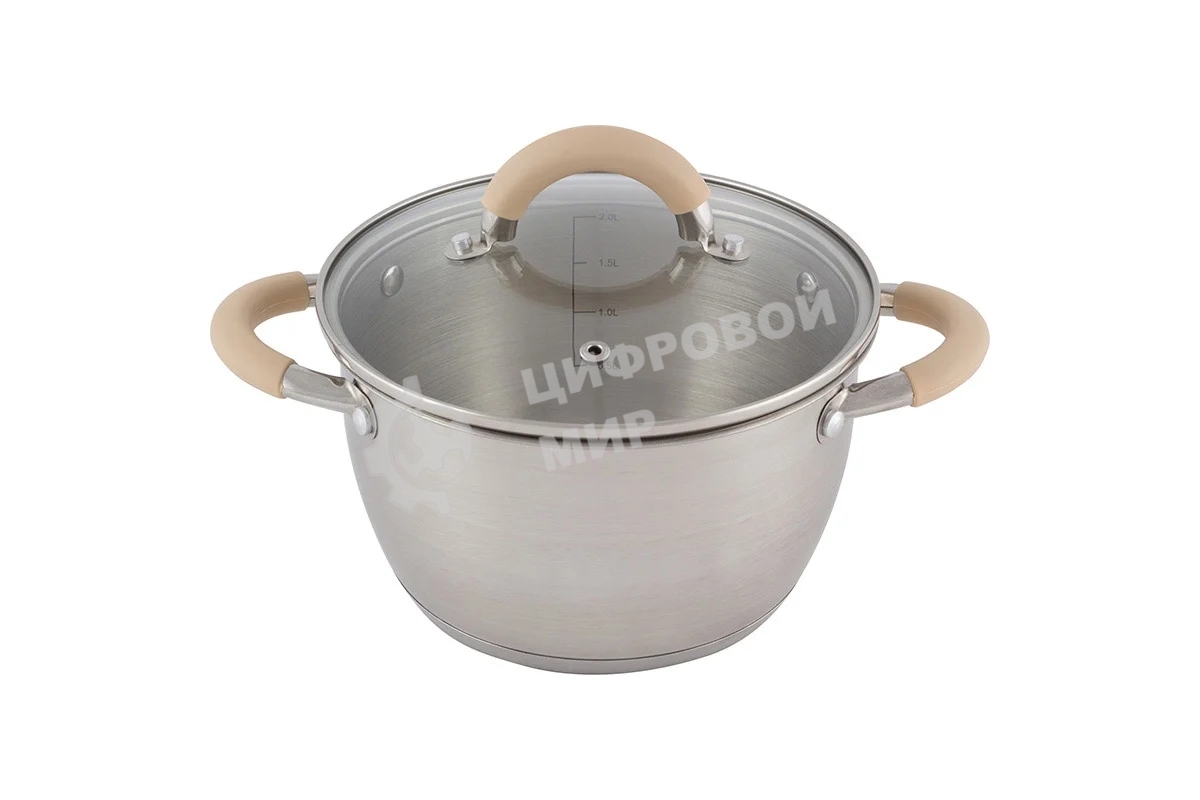 Кастрюля MALLONY Fortuna нержавеющая сталь, со стеклянной крышкой, матовый корпус ручки с силиконом, 2,5 л