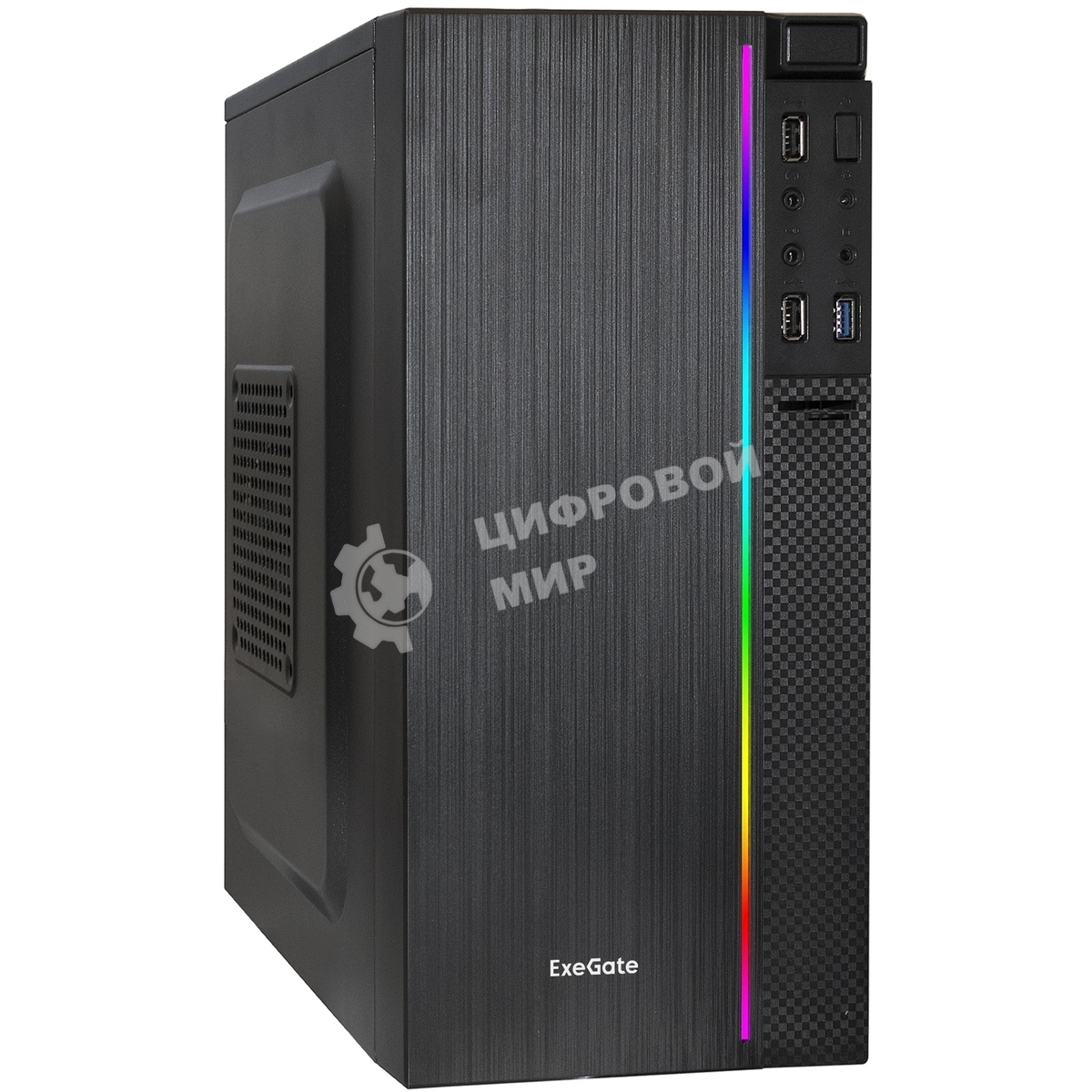 Компьютерный корпус Minitower ExeGate mEVO-9302-RGb-700W-12 (mATX, БП 700NPX с вент. 12см, 2хUSB+1хUSB 3.0, HD аудио, черный с RGb подсветкой)