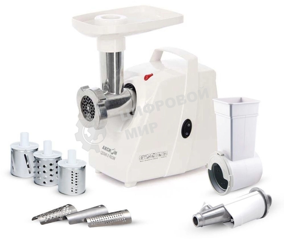 Мясорубка электрическая Аксион М34.02 белый, 1500 Вт, 1.7 кг/мин, защита от перегрузки, насадки - 5