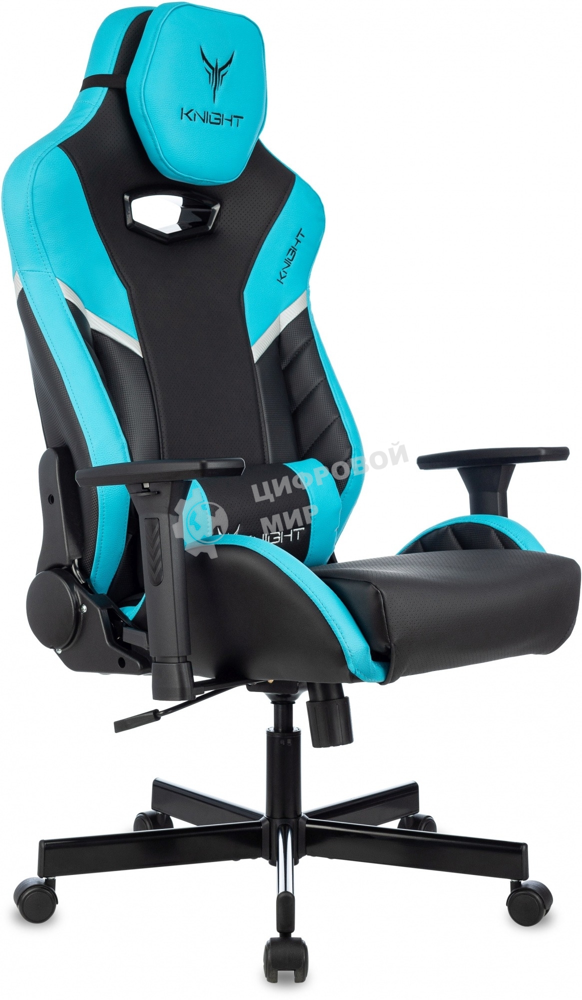 Кресло Knight Thunder 5X черный/голубой, экокожа, 120 кг, механизм качания