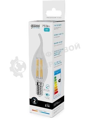 Лампа филам. Gauss Filament 12Вт цок.:E14 свеча св.свеч.бел.нейт. (упак.:10шт) (42122)