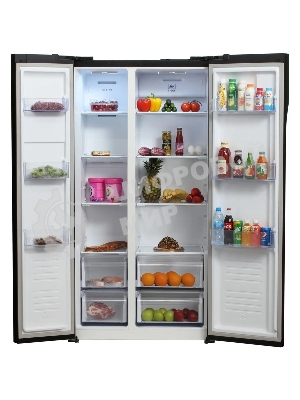 Холодильник Hyundai CS5003F черное стекло двухкамерный 331/165л морозилка сбоку, No Frost, Side by Side