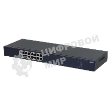 Коммутатор неуправляемый 16-портовый Dahua DH-SF1016 16xRJ45 100Mb, коммутация 3.2 Гбит/с, MAC-таблица 8К, металл