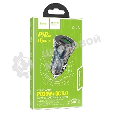 Автомобильная зарядка HOCO Z47A прозрачный 1xUSB-1xUSB-C, 3А PD30W QC3.0, черный