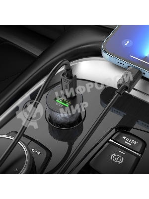 Автомобильная зарядка HOCO Z47A прозрачный 1xUSB-1xUSB-C, 3А PD30W QC3.0, черный