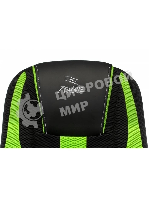 Кресло Бюрократ Zombie 9 черный/салатовый, экокожа, 120 кг, механизм качания