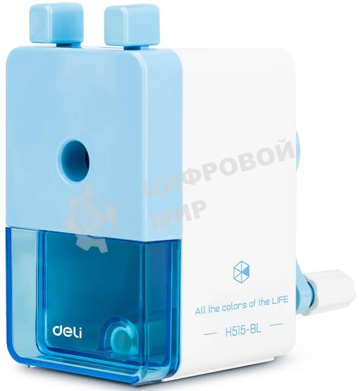 Точилка для карандашей механическая Deli EH515-BL, 1 отверстие, пластик, голубой/белый, пластиковый бокс