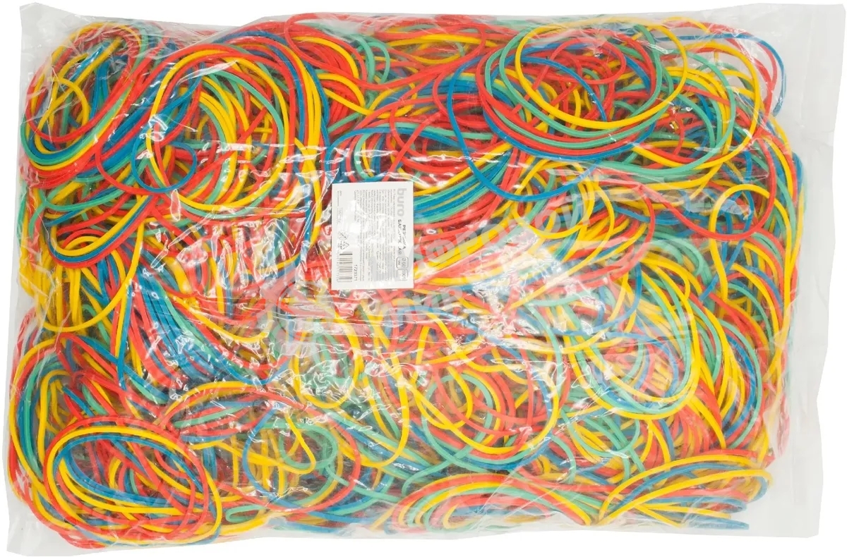 Резинки для купюр Buro d=60 мм, ширина 1.5 мм, 1000 гр, ассорти, пластиковый пакет