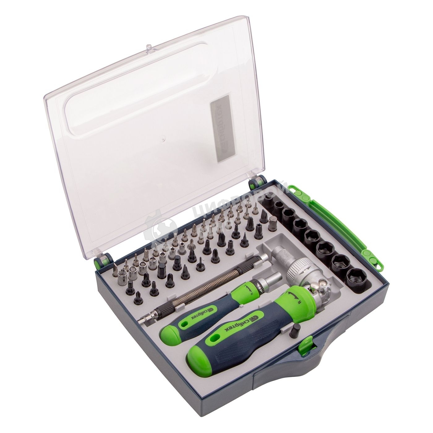 Набор отверток Сибртех отвертки реверсиные с набором бит торцевых головок 61 предметов crv