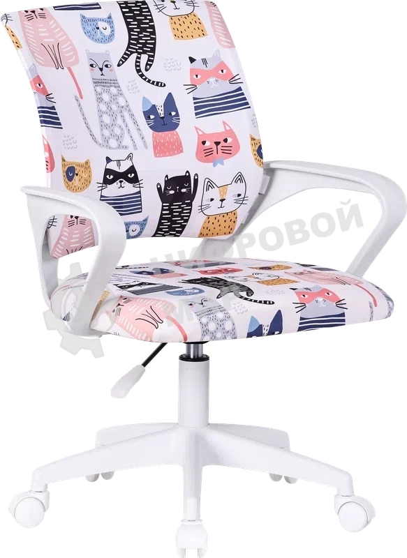 Кресло компьютерное детское Defender Fiesta белый+принт коты, ткань, класс 1