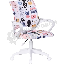 Кресло компьютерное детское Defender Fiesta белый+принт коты, ткань, класс 1