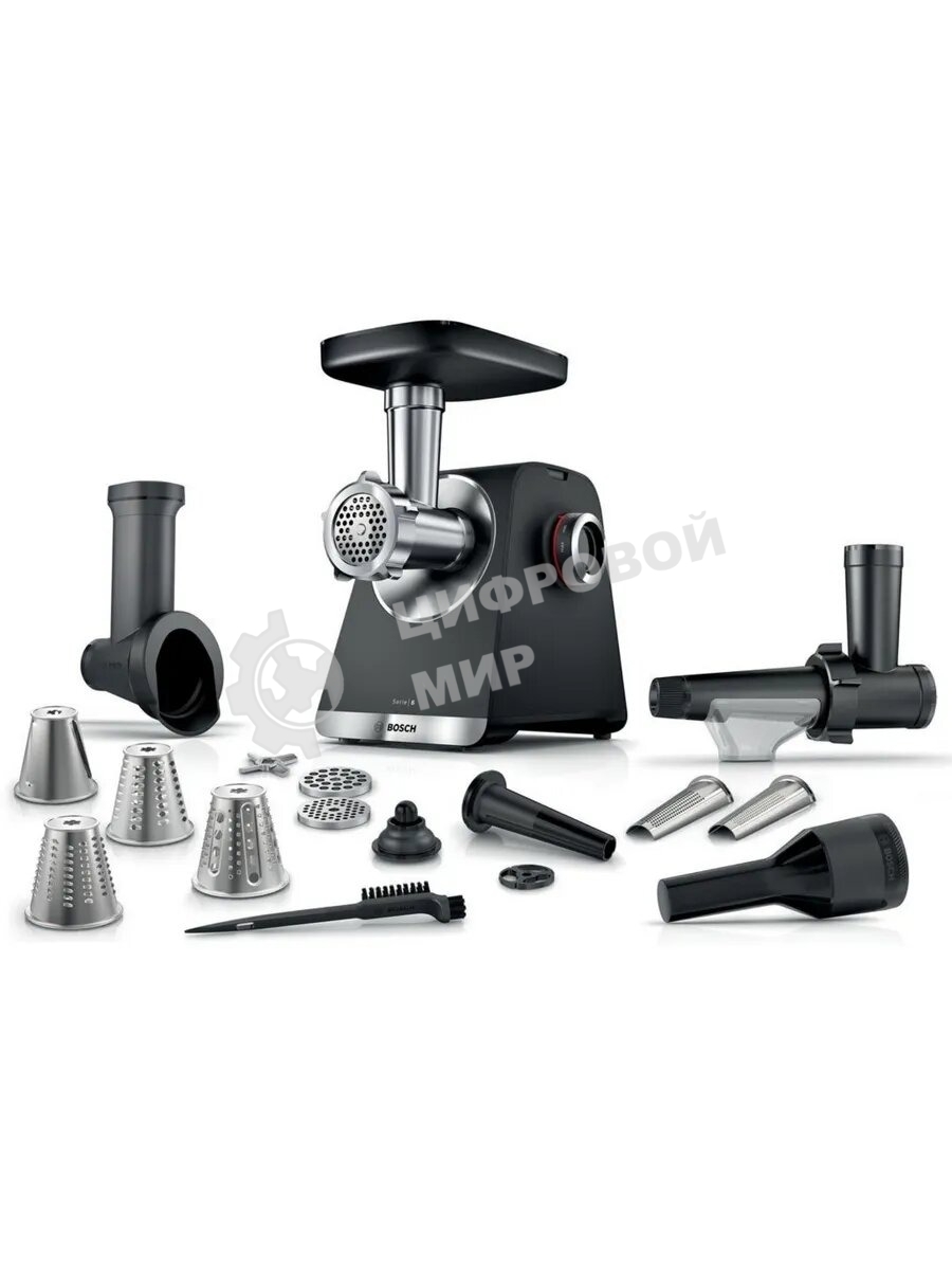 Мясорубка электрическая Bosch MFWS660B черный, 2100 Вт, 3.5 кг/мин, реверс, защита от перегрузки, насадки - 7