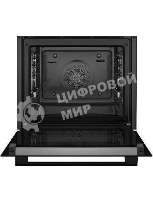 Встраиваемый духовой шкаф с добавлением пара Bosch HQG572EB3 Serie 4, Auto Pilot 15, объем 71 л , 9 режимов нагрева, 3D Hotair, Soft move door,телескопические направляющие 1уровень,гидролиз и пиролиз, сенсорное управление, черный+профиль из нержавеющей стали