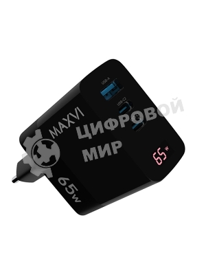 Сетевое зарядное устройство Maxvi A583GN Type-C 65W + Type-C 40W + USB 22W, GAN, PD, QC, LED дисплей, черный