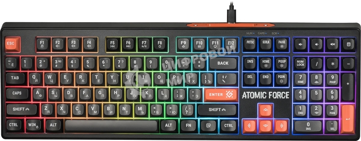 Клавиатура проводная игровая Defender Atomic Force GK-005 RU,чер/сер,108кн+FN,радуж,1.5м