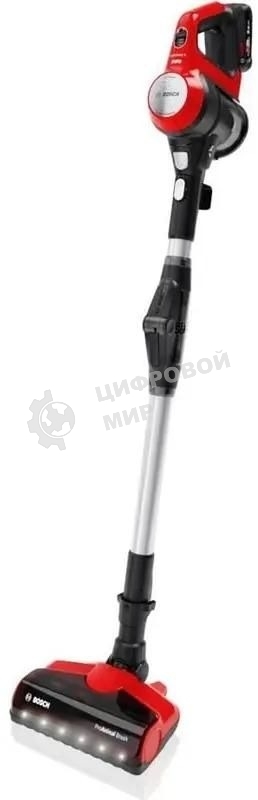 Пылесос вертикальный Bosch BCS711PET черный/красный, питание от аккумулятора, 18 Вт, уборка сухая, пылесборник контейнер 0.3 л