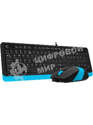 Комплект клавиатура+мышь A4Tech FStyler F1010 проводной, USB, 1600 DPI, чёрный/синий