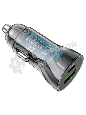 Автомобильная зарядка HOCO Z47A прозрачный 1xUSB-1xUSB-C, 3А PD30W QC3.0, черный