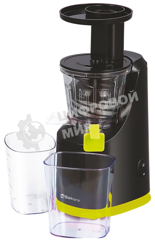 Соковыжималка Sakura SA-6513BGR чёрный/зелёный, шнековая вертикальная, 200 Вт, 800 мл, электронное, реверс