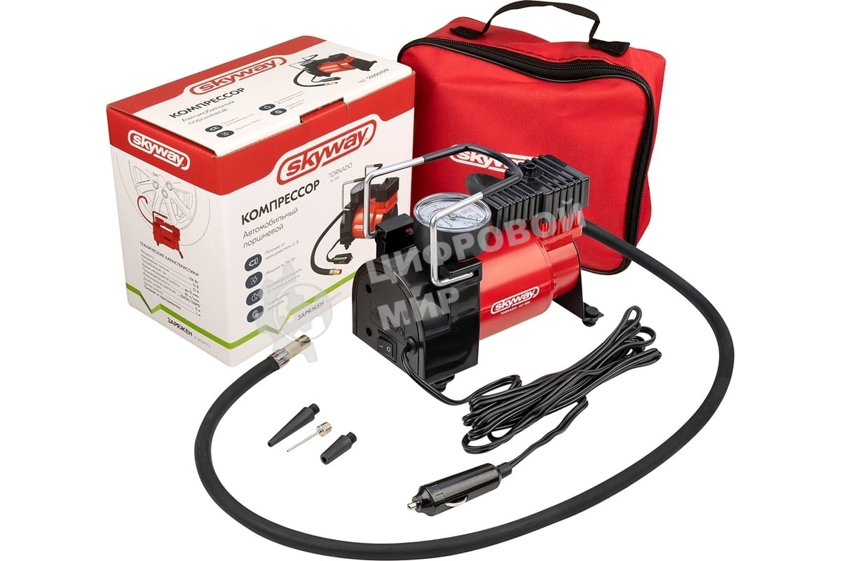 Компрессор TORNADO АC-580 10 A, 35 л/мин, 140 PSI, 12В металл. корпус (с сумкой) 44199