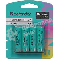 Батарейка алкалиновая Defender LR6-4BL АА, блистер, 4 шт., PowerPulse