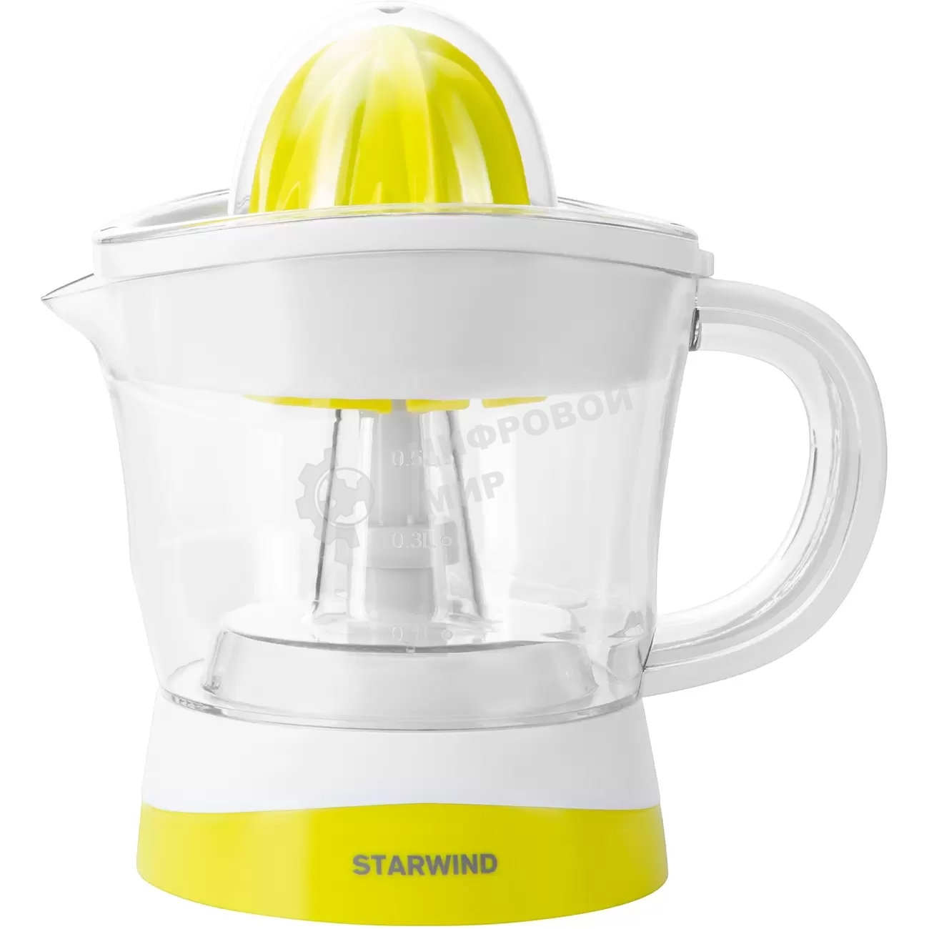 Соковыжималка Starwind SJ 1121 белый/жёлтый, цитрусовая, 30 Вт, 700 мл, механическое