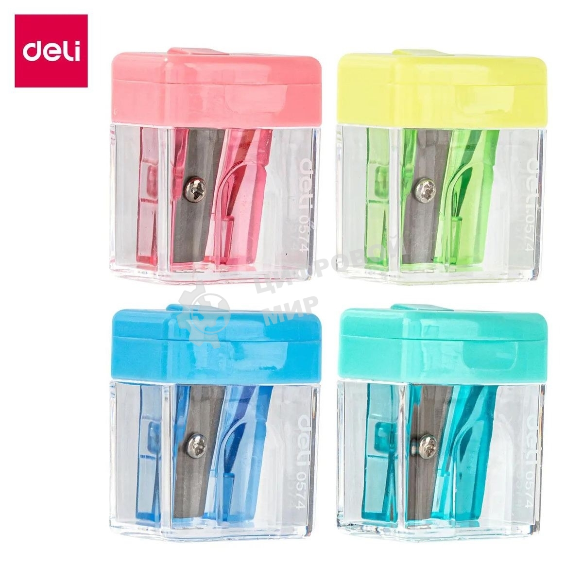 Точилка для карандашей ручная Deli E0574 Cubic, 1 отверстие, пластик, ассорти, дисплей