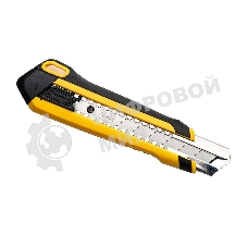 Технический нож Deli DL025 25мм SK4. 2-ступенчатое лезвие. Ударопрочный и обрезиненный корпус. Кнопка автоматической блокировки.