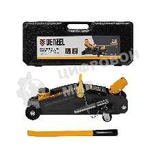 Домкрат гидравлический подкатной с фиксатором Denzel 2,8 т, 135-385 мм, в кейсе