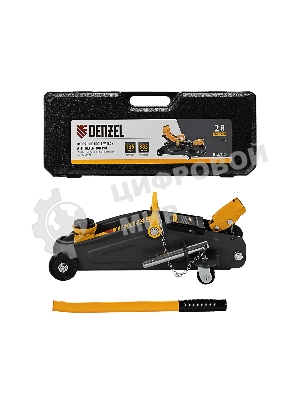 Домкрат гидравлический подкатной с фиксатором Denzel 2,8 т, 135-385 мм, в кейсе