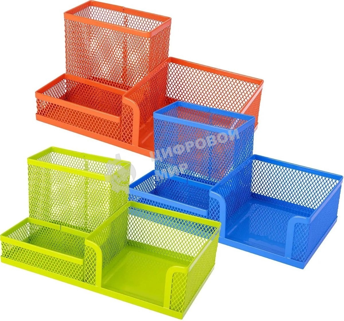 Подставка Deli E9154 3 отделения для письменных принадлежностей, 80x80x90мм, ассорти, металл, сетка