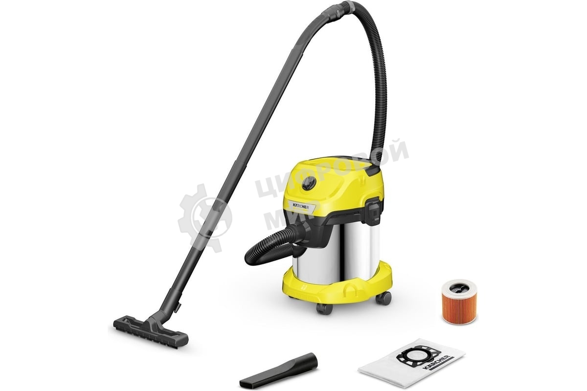 Строительный пылесос Karcher WD 3 S V-15/4/20 1000Вт (уборка: сухая) желтый