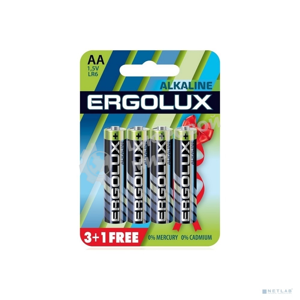 Батарейка Ergolux Alkaline LR6 BL 3+1 (FREE) (LR6 BL3+1, 1.5В) (4 шт. в уп-ке)