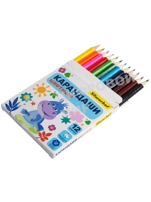 Карандаши цветные Silwerhof Mini Веселые друзья 2.65мм, шестигранный профиль, дерево, ассорти, 12 цветов, коробка с европодвесом