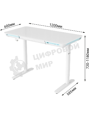 Стол компьютерный Cactus CS-EGD-WT-LED столешница закаленное стекло, белый каркас белый