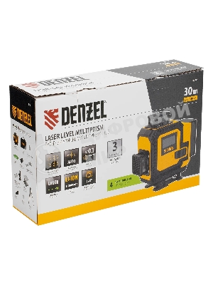 Лазерный уровень мультипризменный Denzel DLV 360-4T, 30 м, зеленый луч, Li-Ion 2,4 Aч, штатив
