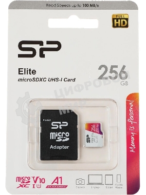 Флеш карта microSD 256Gb Silicon Power Elite A1 microSDXC Class 10 UHS-I U3 100 Mb/s (SD адаптер)