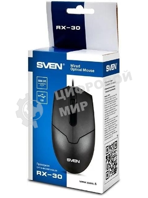 Мышь проводная SVEN RX-30 черный, 1000 dpi, USB, кнопки - 3