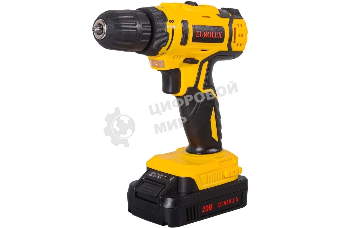 Дрель-шуруповерт Eurolux ДА-20/2Li, 20 В, 1.5 Ач, 35 Нм, щеточный