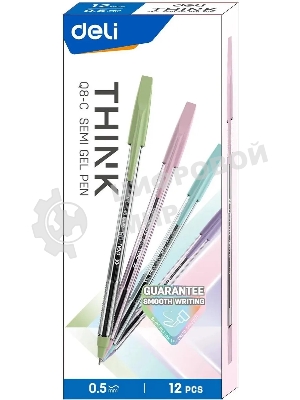Набор ручек шариковых Deli Think EQ8-C ассорти/прозрачный, d=0.5мм, синие чернила (12шт)