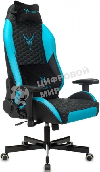 Кресло Knight Neon черный/голубой, экокожа, 120 кг, механизм качания